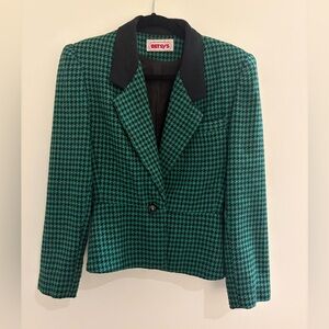 Vintage Betsy’s Green & Black Houndstooth Cropped Blazer – 80s Power Jacket 🔥